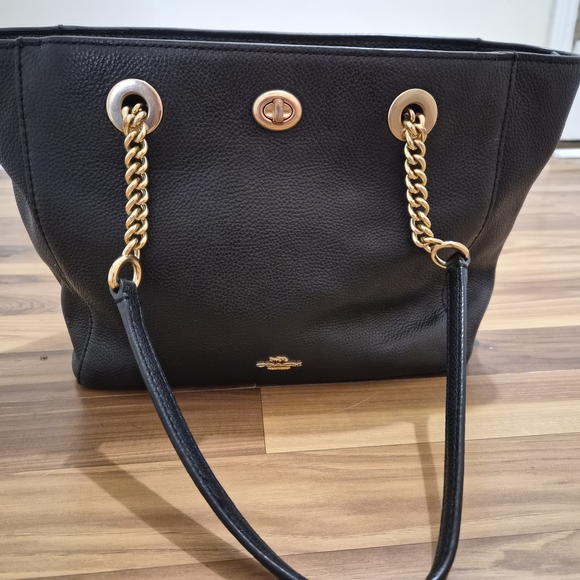 Coach Handbags - Coach Black Tote with Gold Chain Accents